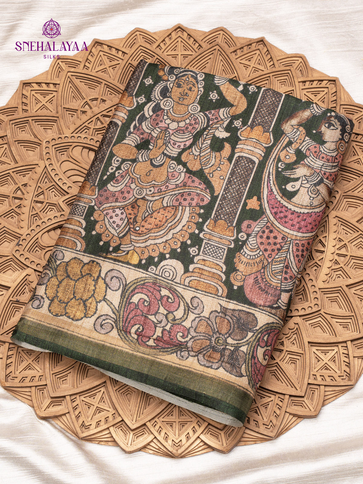 Green Printed Tussar Saree