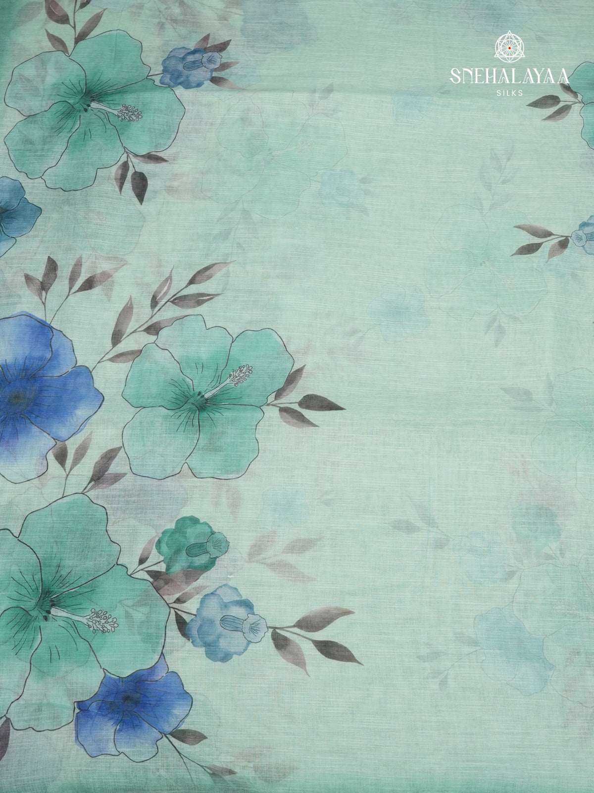 Pastel Blue Printed Linen Saree