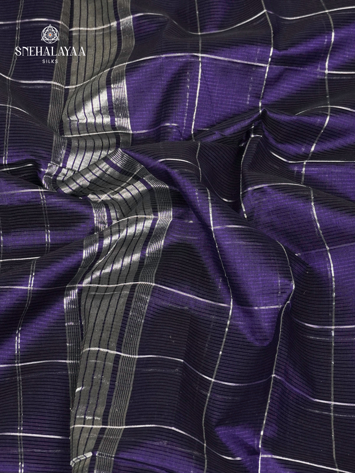 Navy Blue Mangalagiri Silk Cotton Saree with Ikat Border