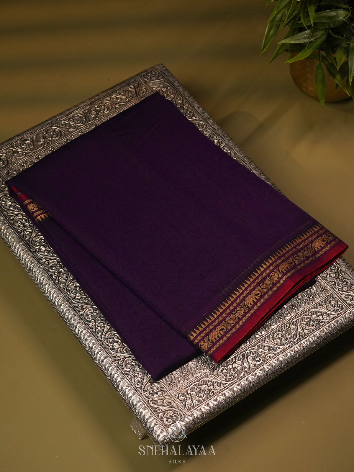 Navy Blue Narayanpet Cotton Saree without Blouse