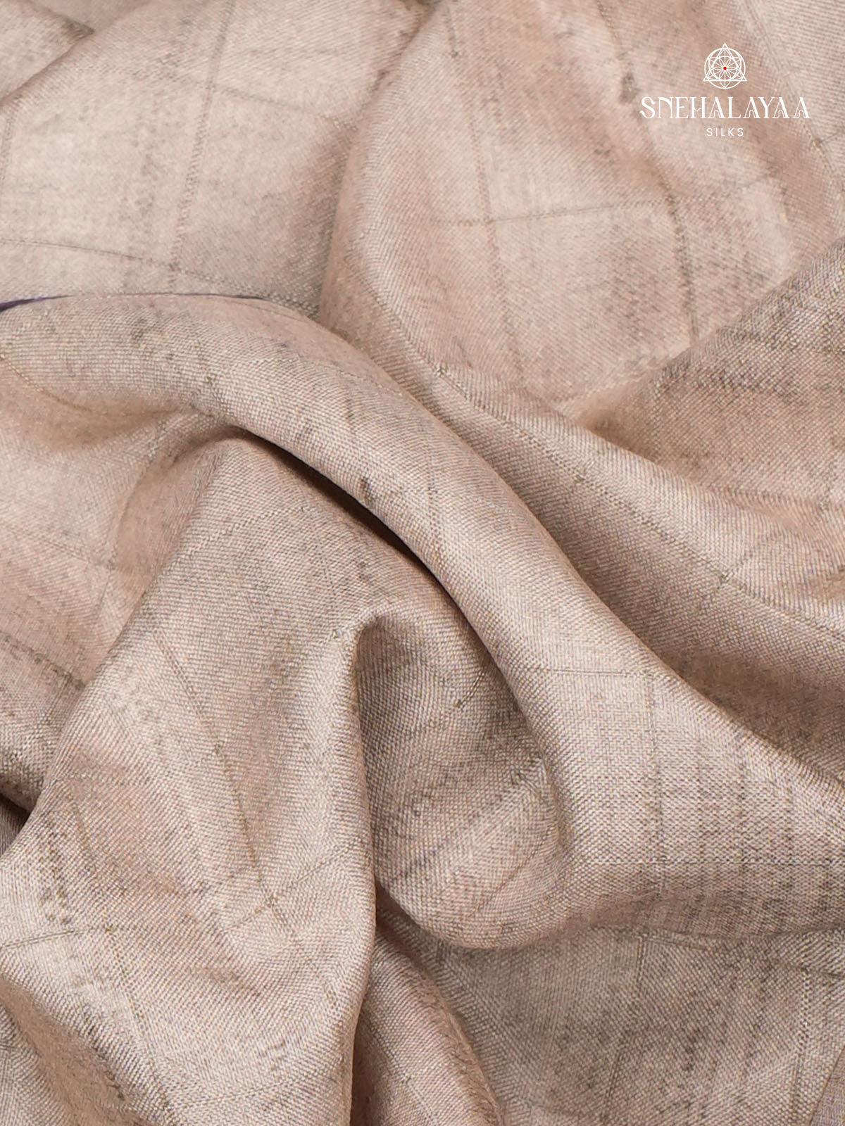 Beige With Purple Border Floral Printed Tussar Saree