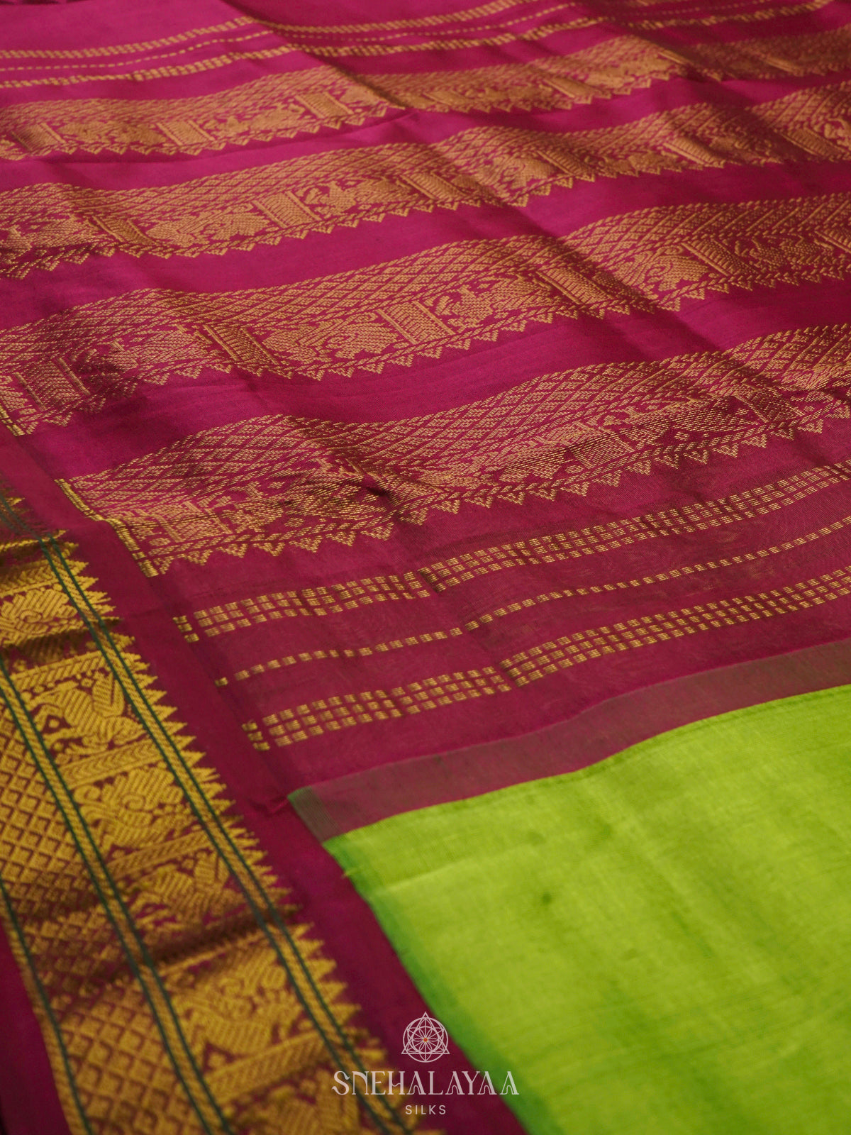 Lime Green Kanchi Silk Cotton Saree