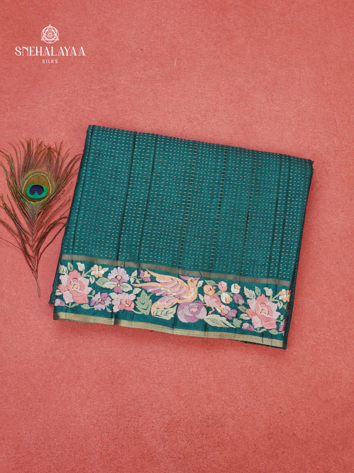 Peacock Munga Tussar Embroidery Saree