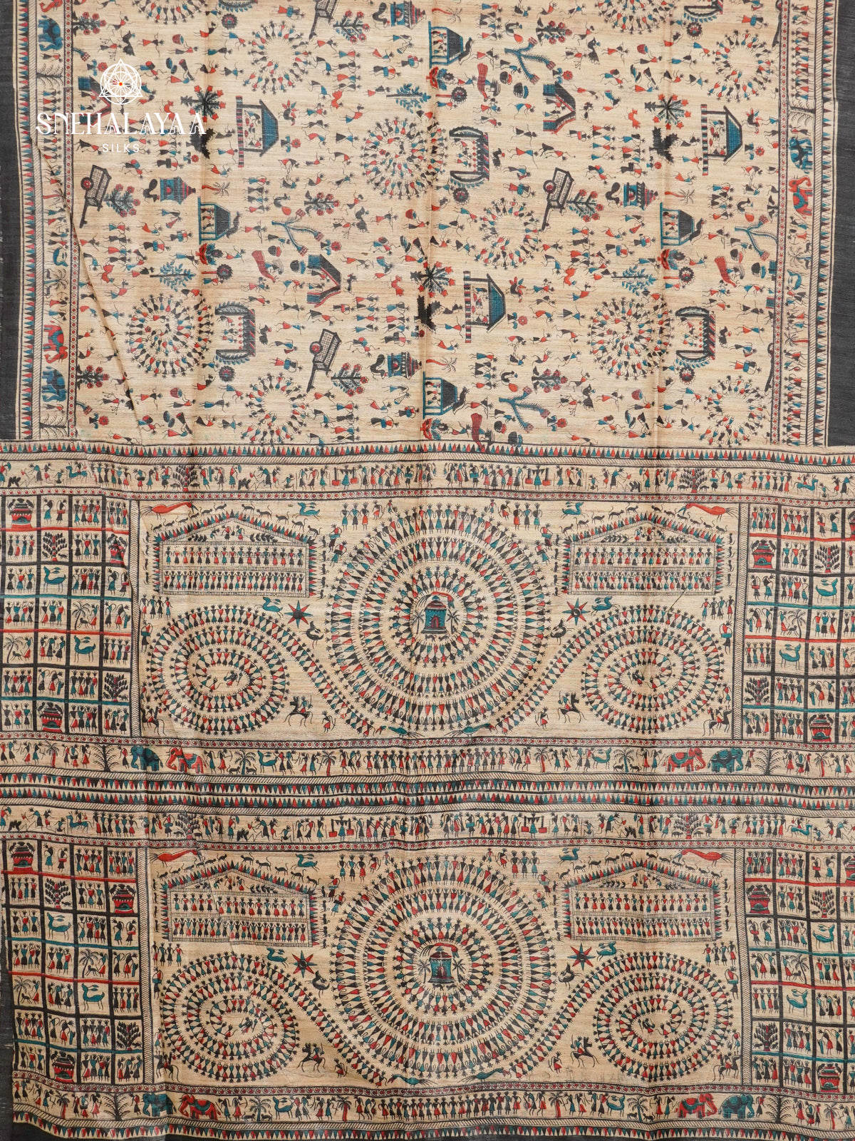 Beige Madhubani Printed Saree