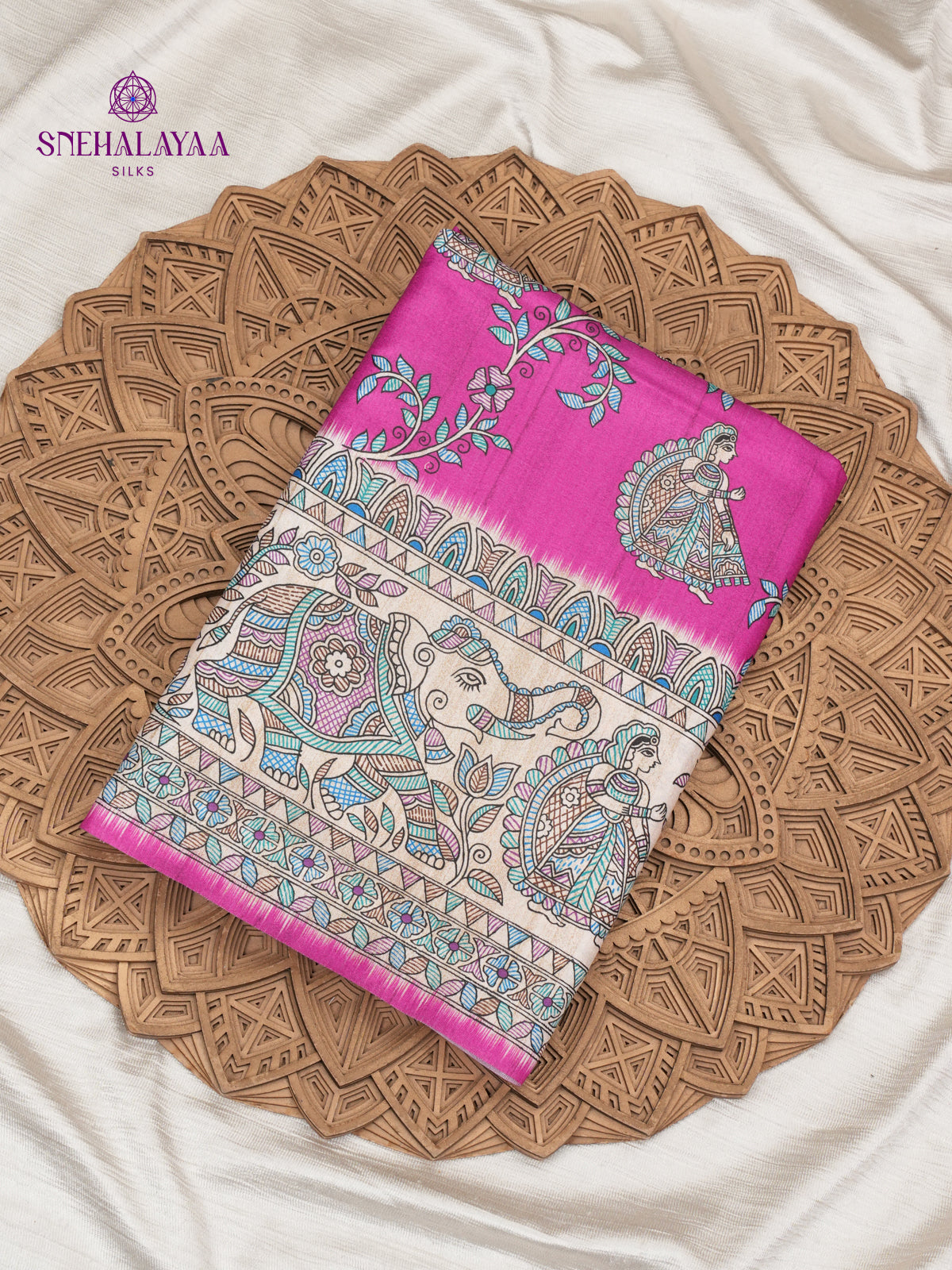 Pink Madhubani Printed Saree