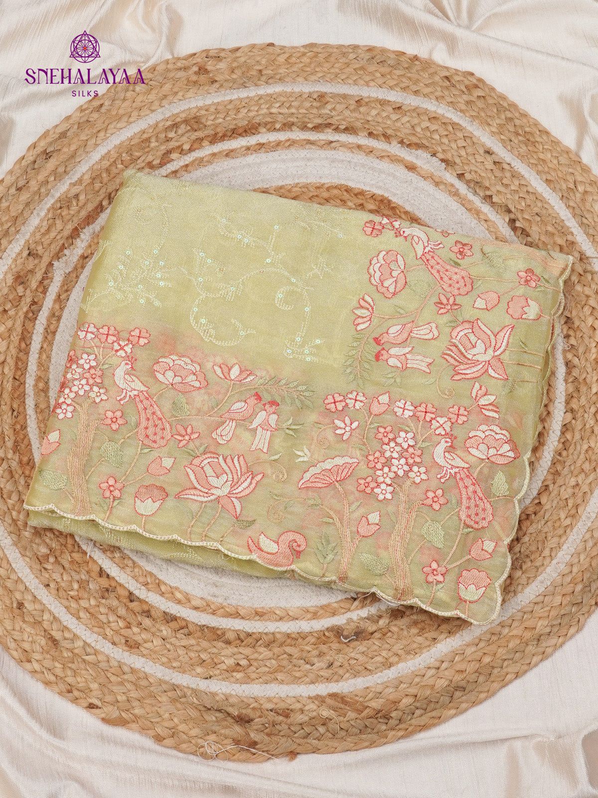 Pale Gold Embroidery Designer Saree