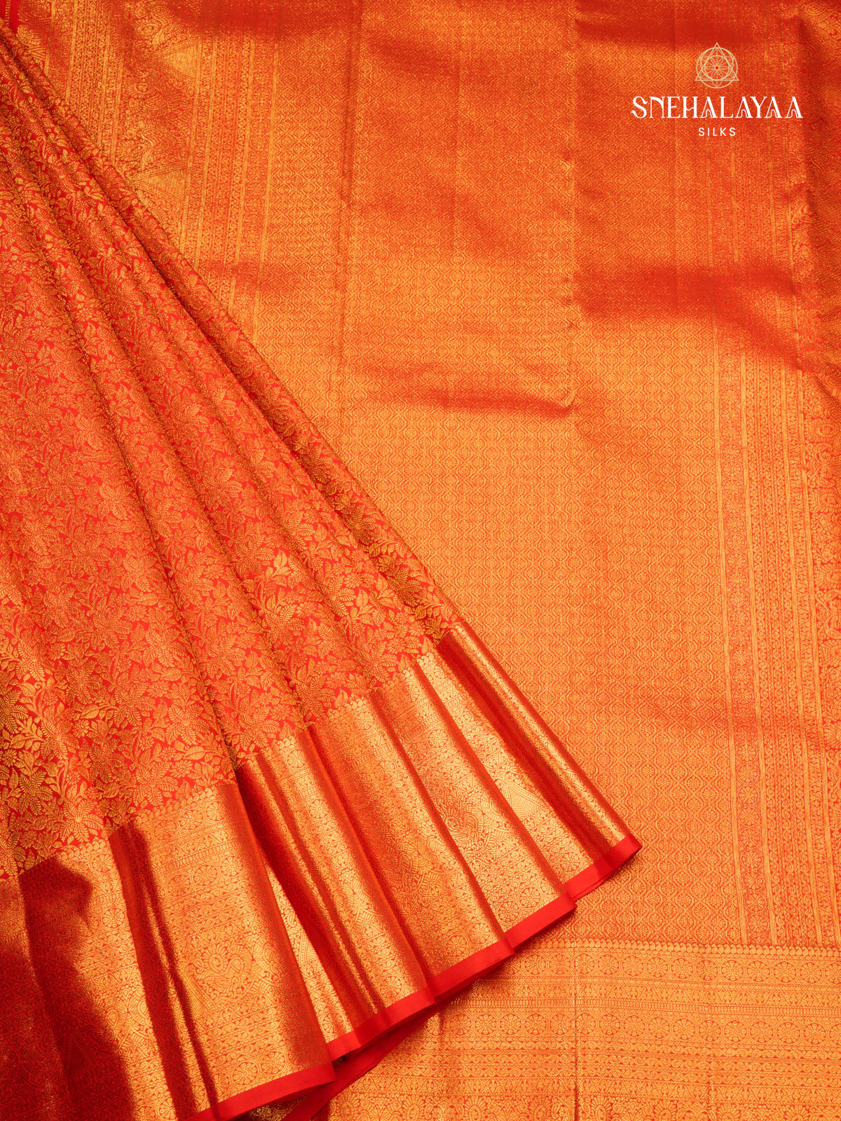 Orange Red Kanjivaram Silk Saree