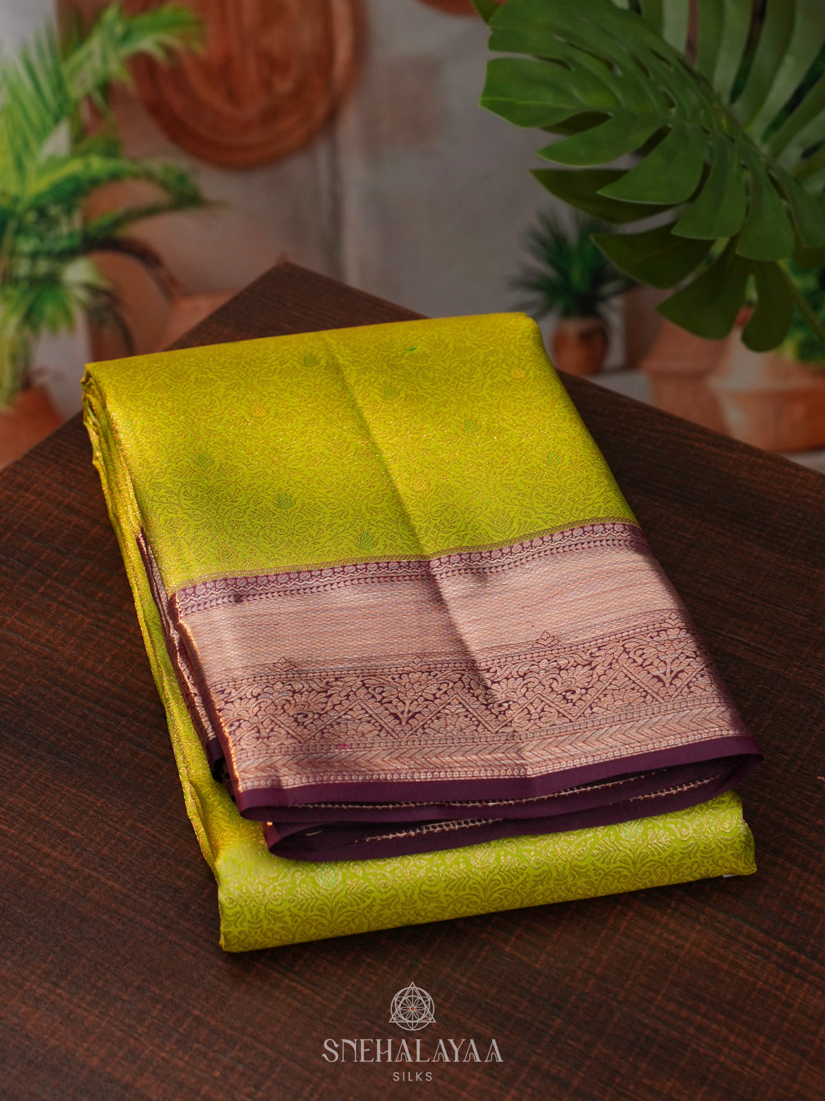 Lime Green Kanjivaram Silk Saree
