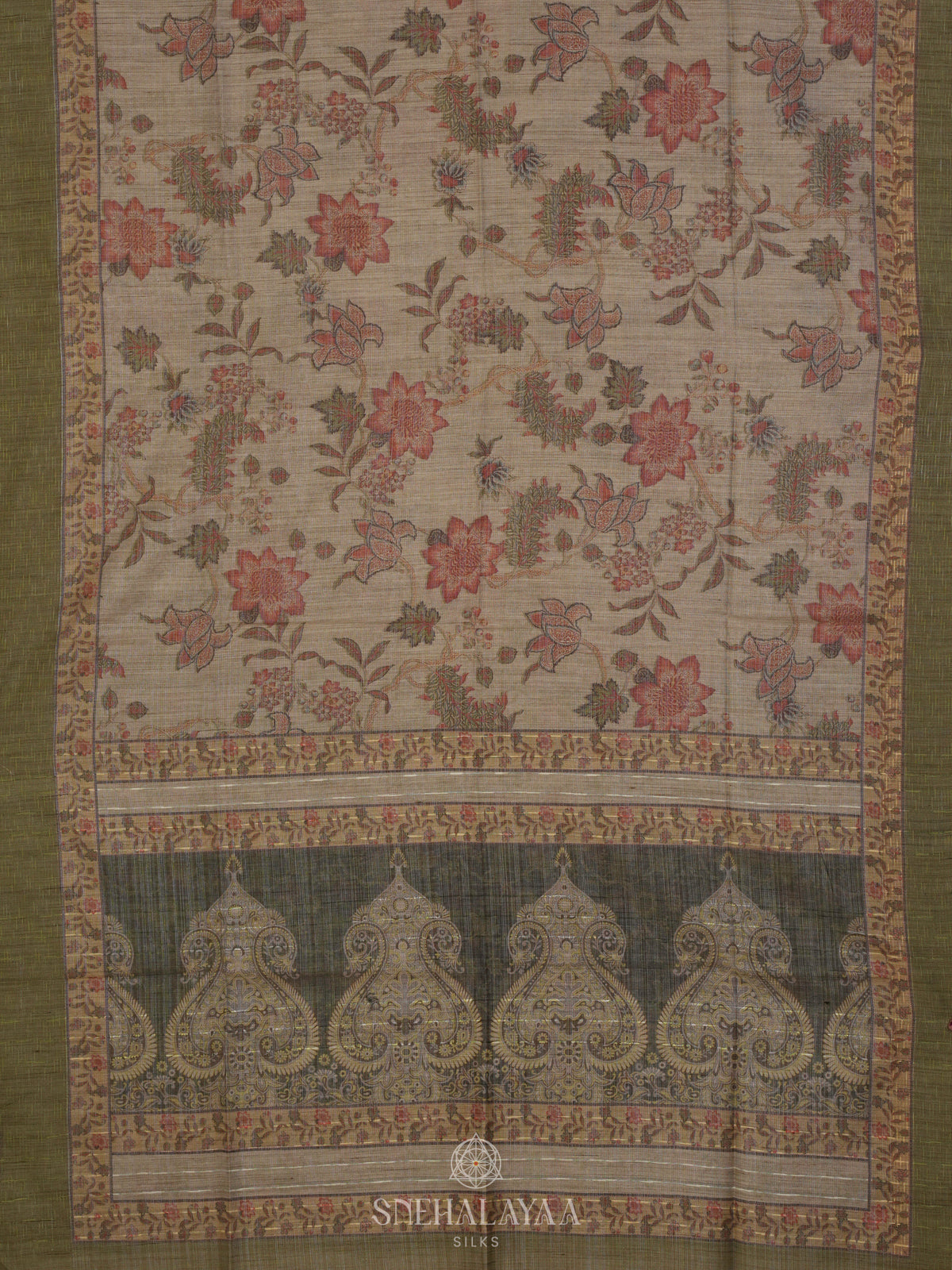 Beige Linen Tissue Saree