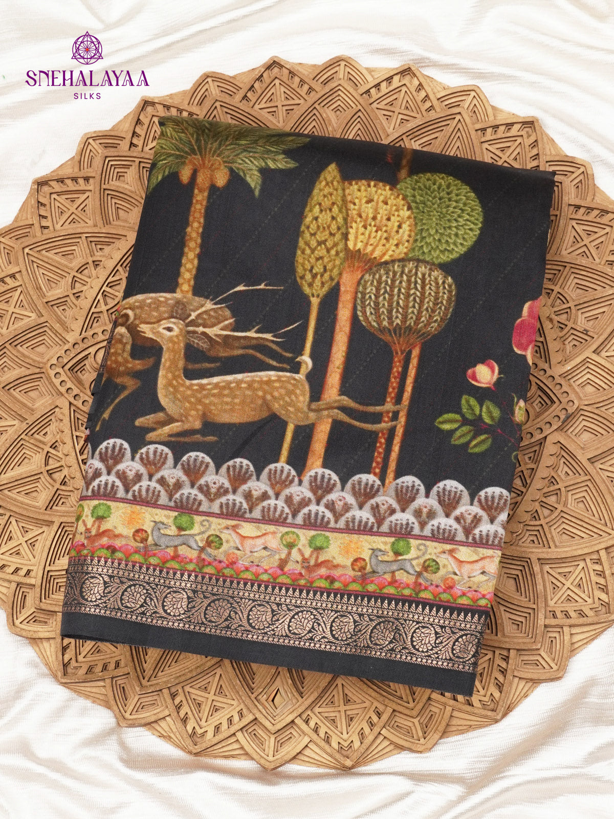 Black Chiniya Silk Saree