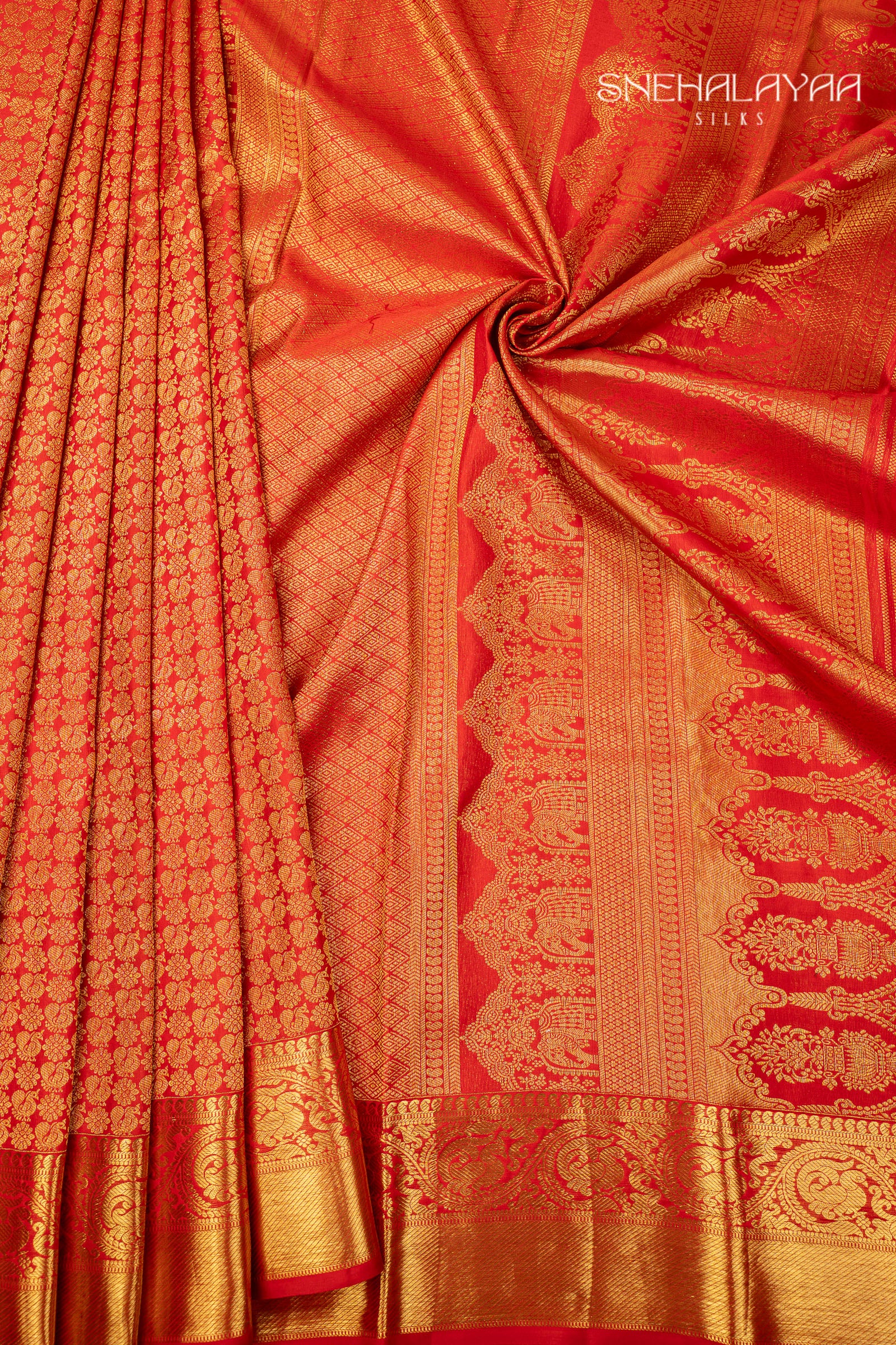 Rose Red Kancheevaram Silk Saree