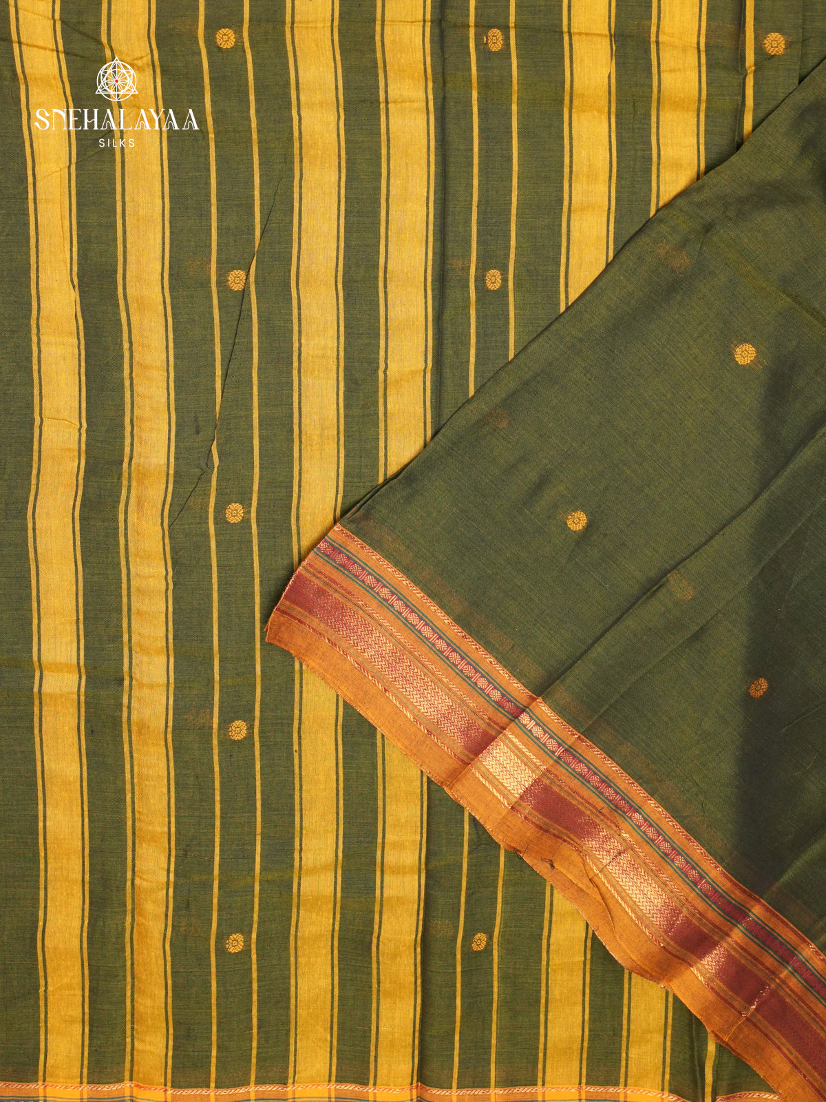 Olive Green Narayanpet Cotton Saree