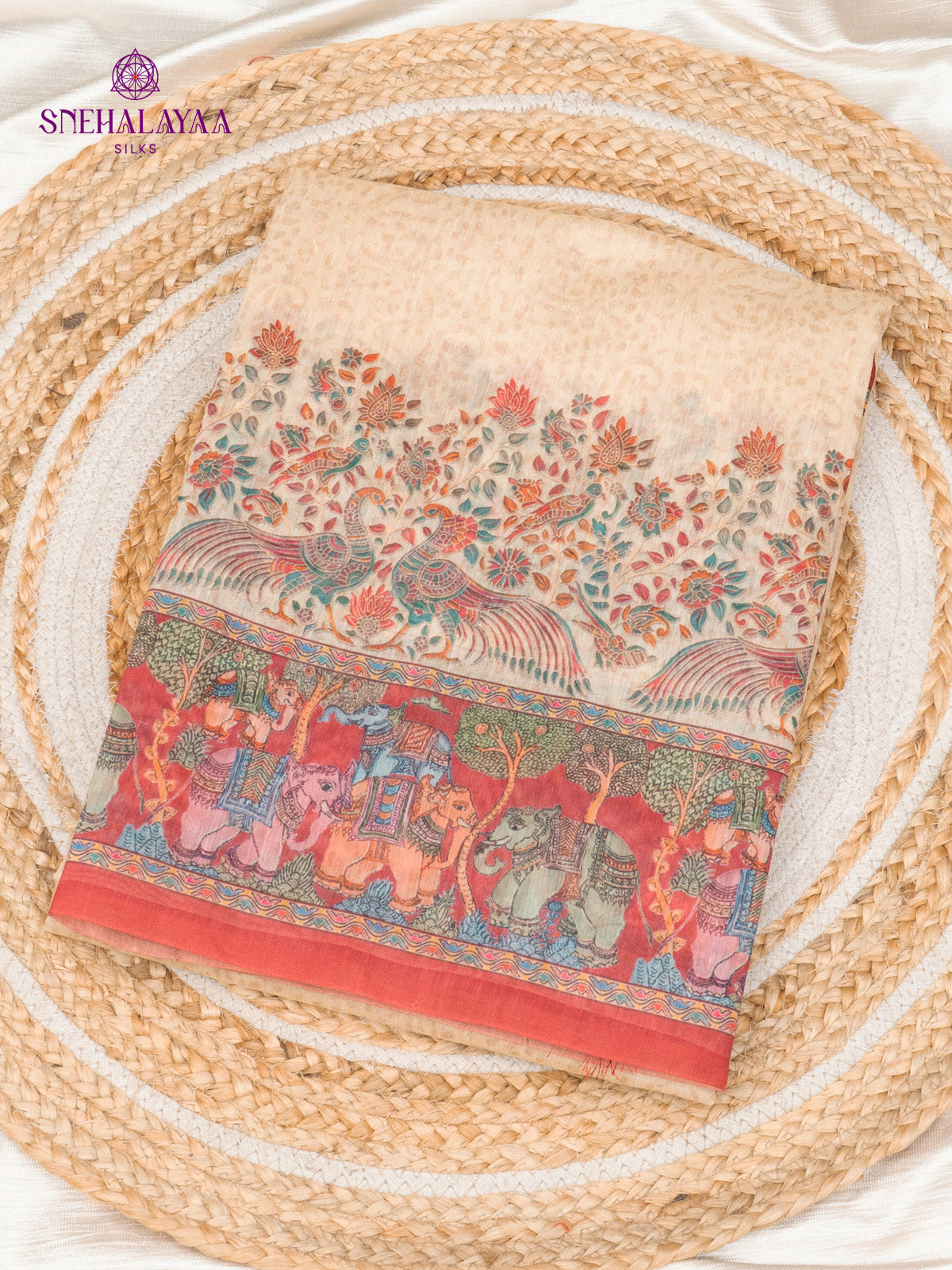 Cream With Maroon Border Linen Saree