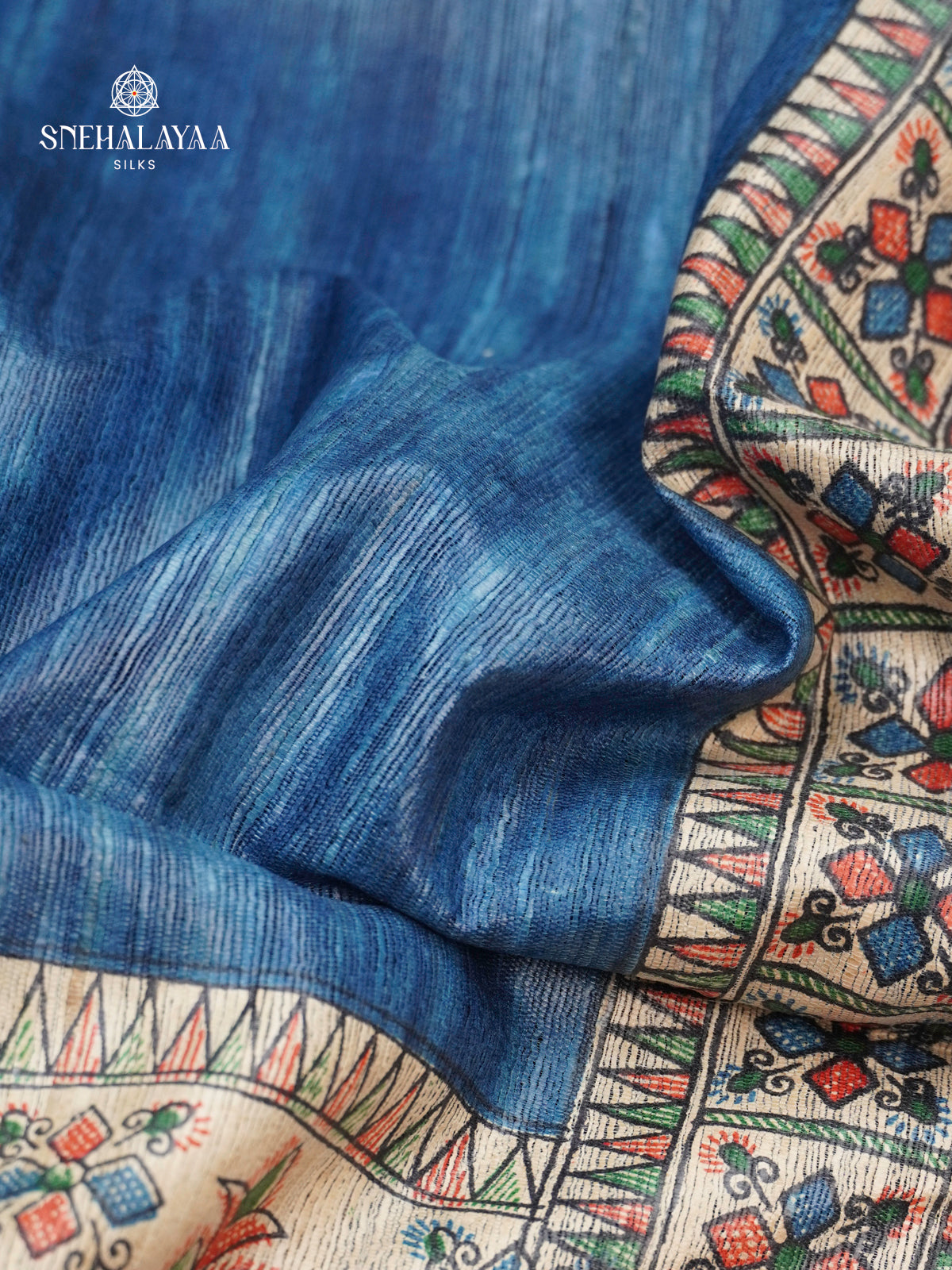 Blue Madhubani Printed Saree