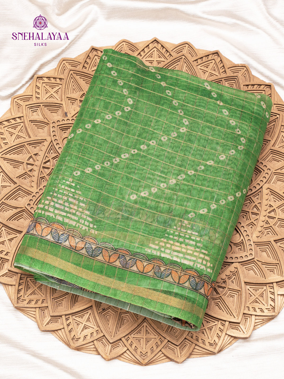 Green Madhubani Saree