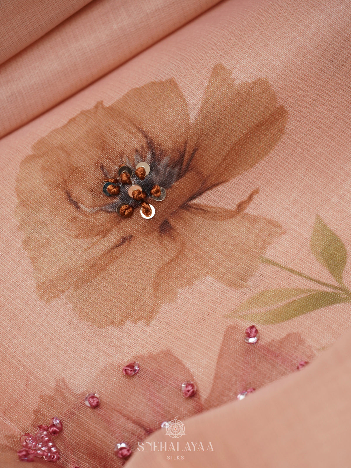 Pale Pink Munga Tussar Embroidery Saree
