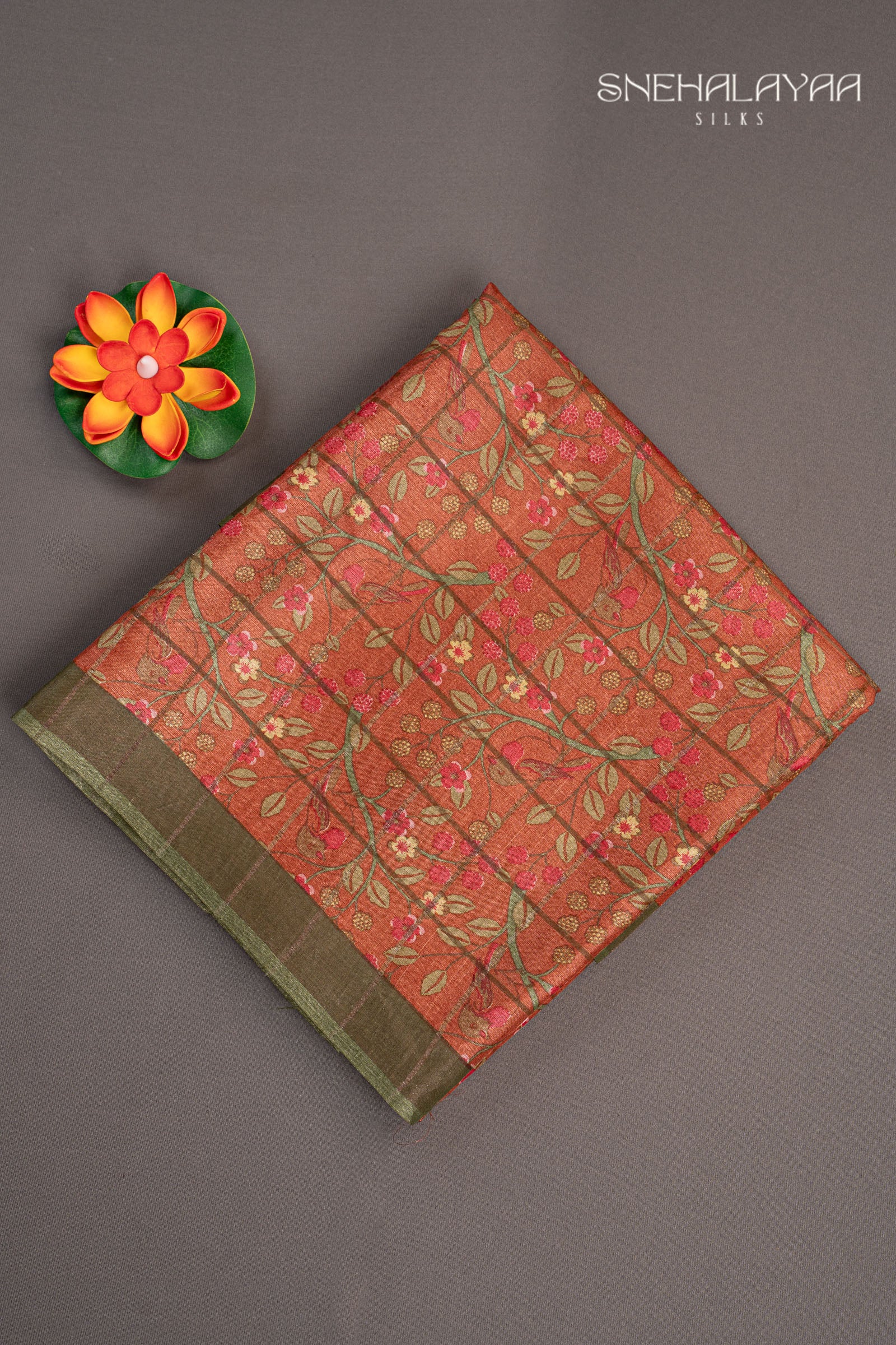 Olive Green Tussar Saree