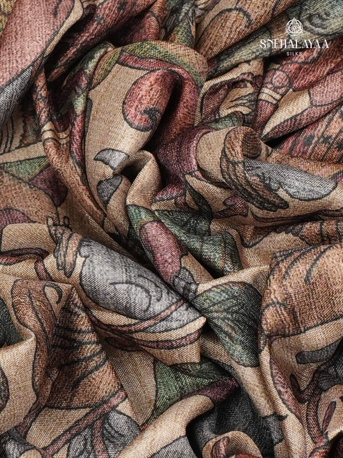 Beige With Grey Border Kalamkari Tussar Saree