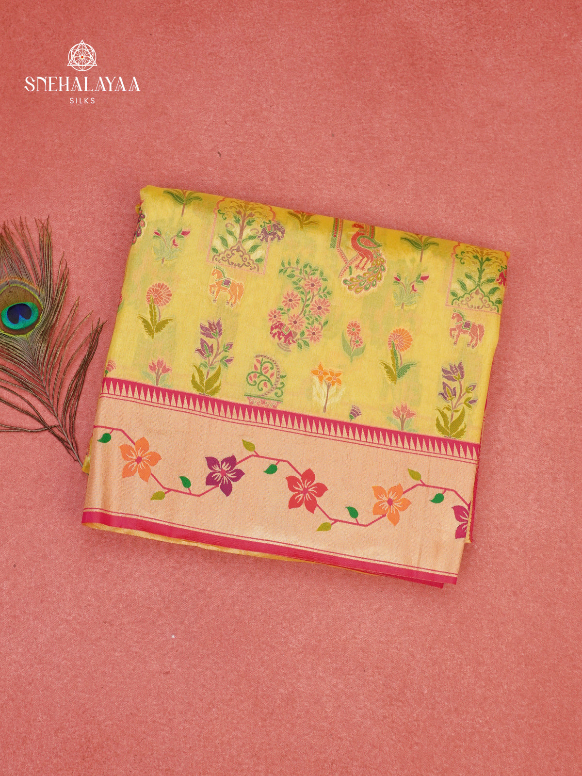 Lemon Yellow Tissue Paithani Saree