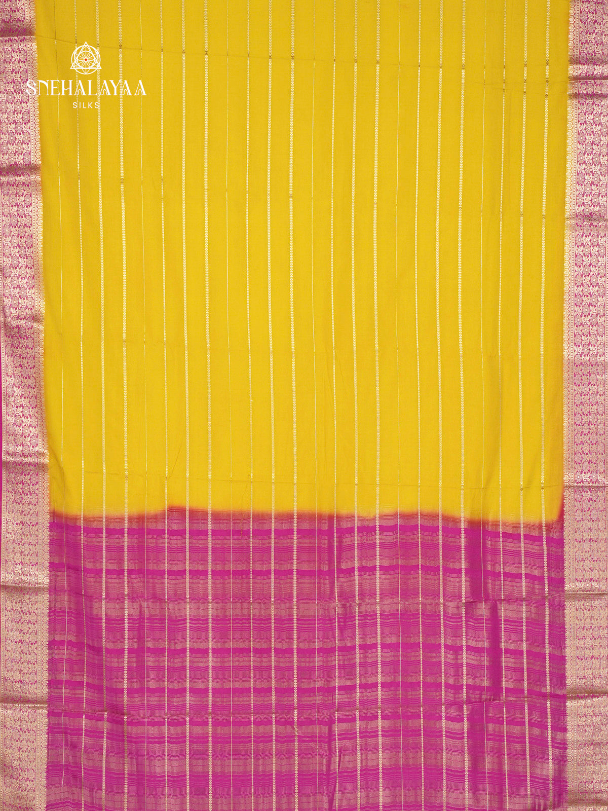 Yellow Printed Mysore Silk Saree