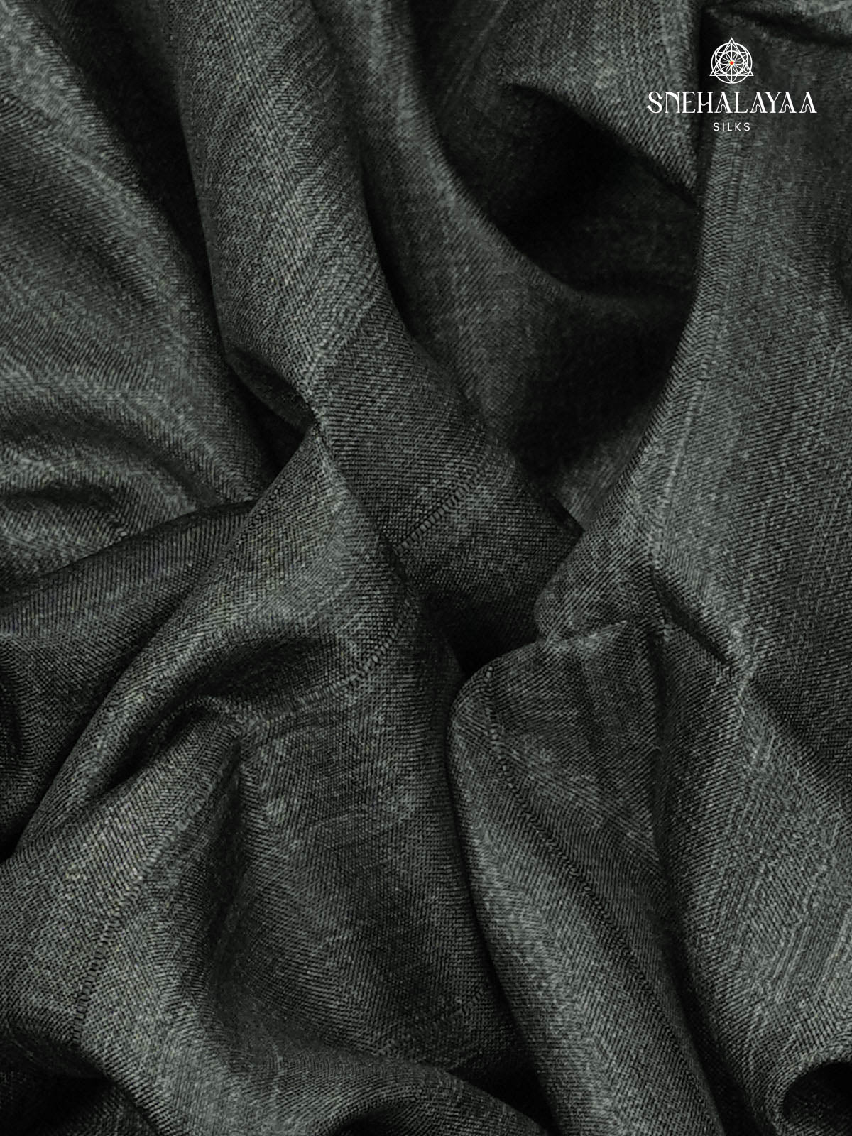 Charcoal Black Floral Printed Tussar Saree