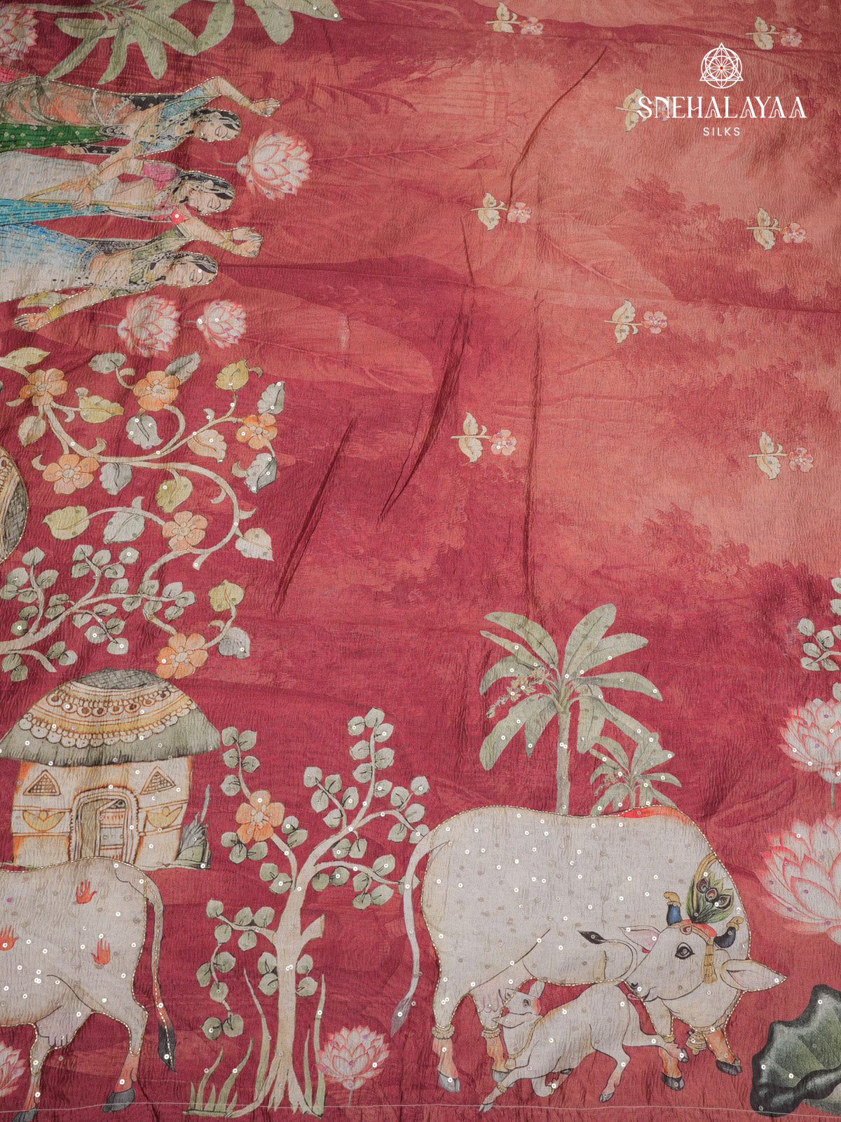 Rust Red Crush Embroidery Saree