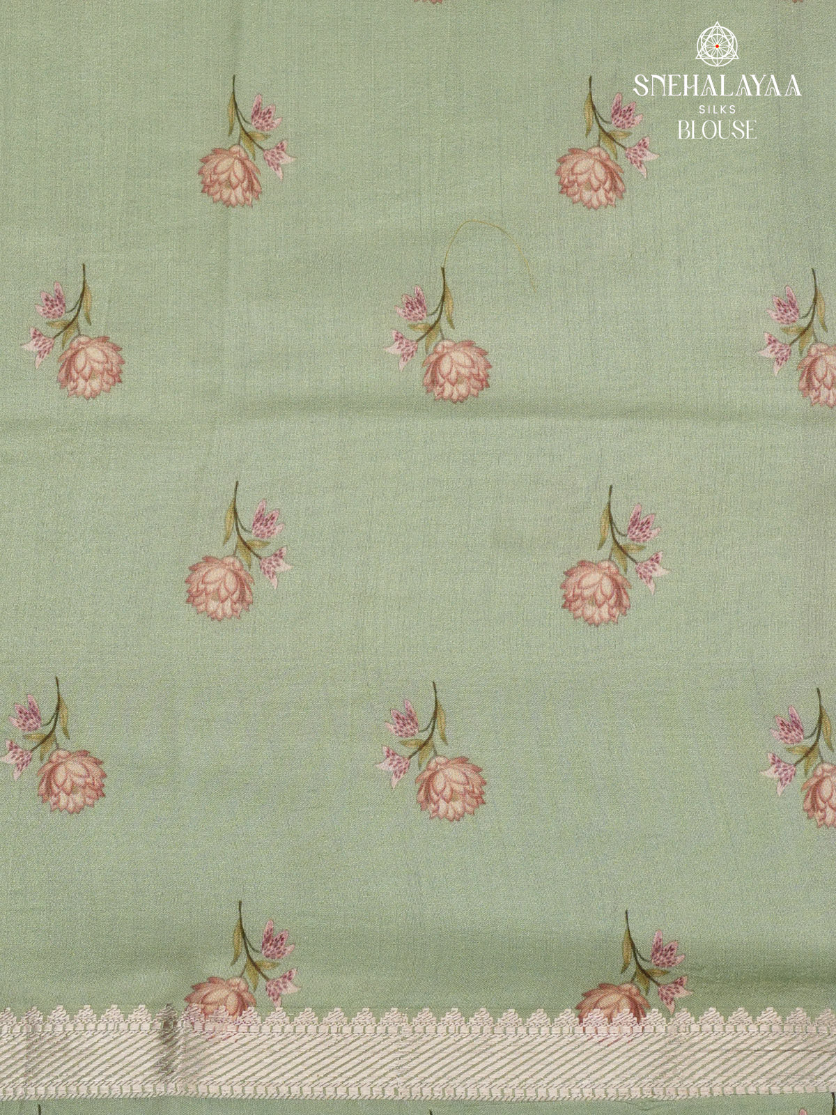 Mint Green Chiniya Silk Saree