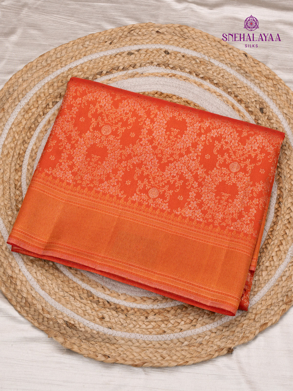 Rust Orange Kanjivaram Silk Saree