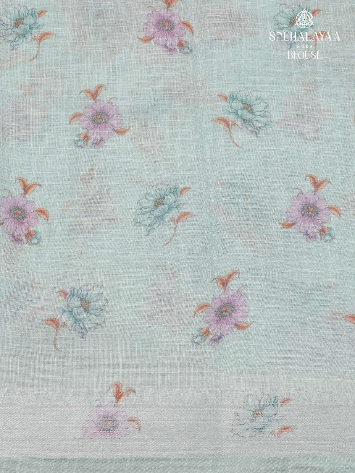 Pastel Blue Printed Linen Saree