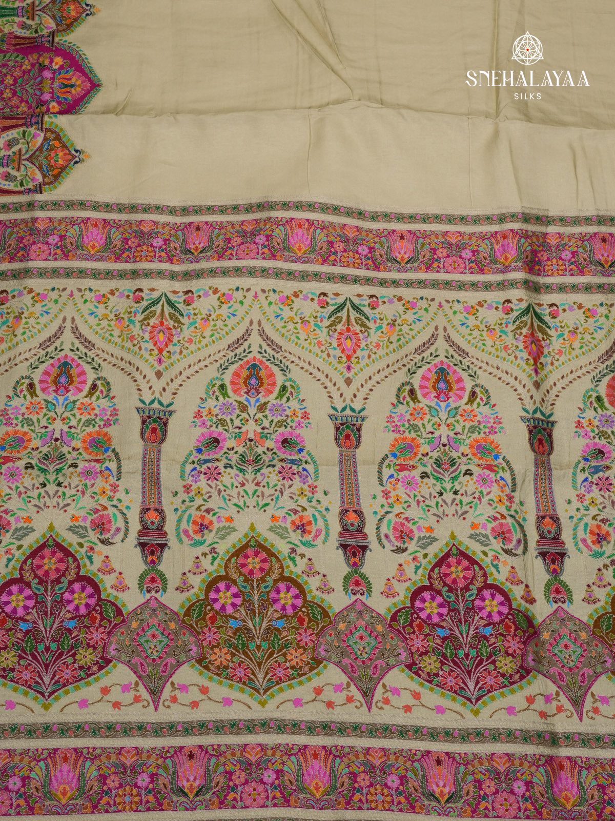 Beige Banaras Silk Saree