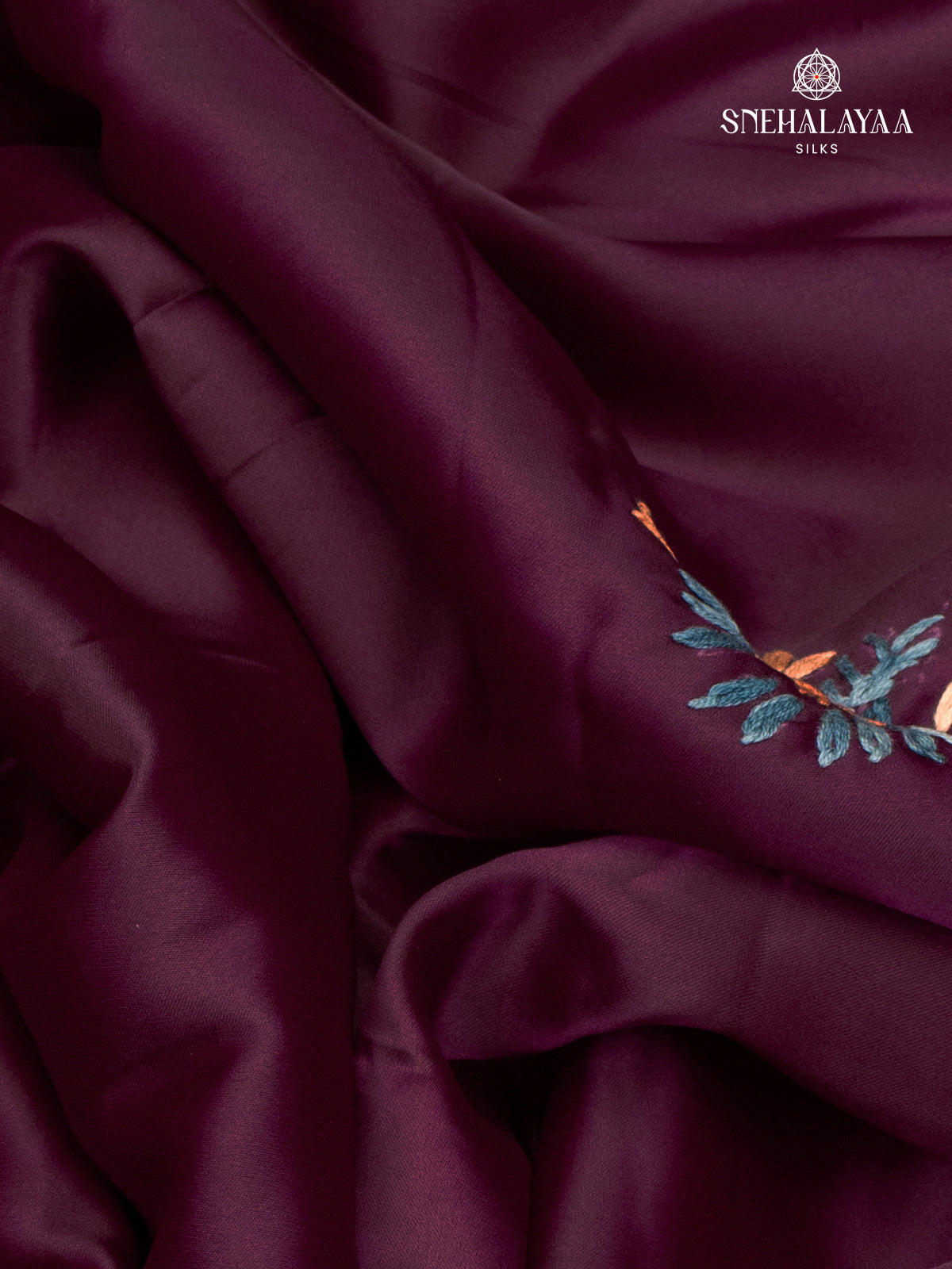 Burgundy Satin Embroidery Saree