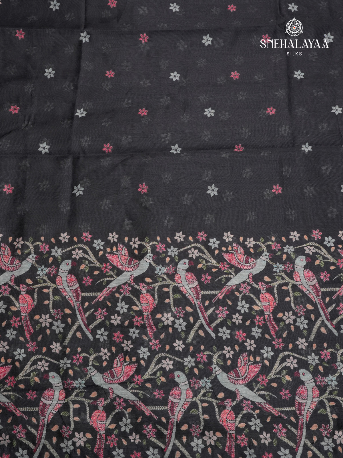 Black Printed Linen Saree