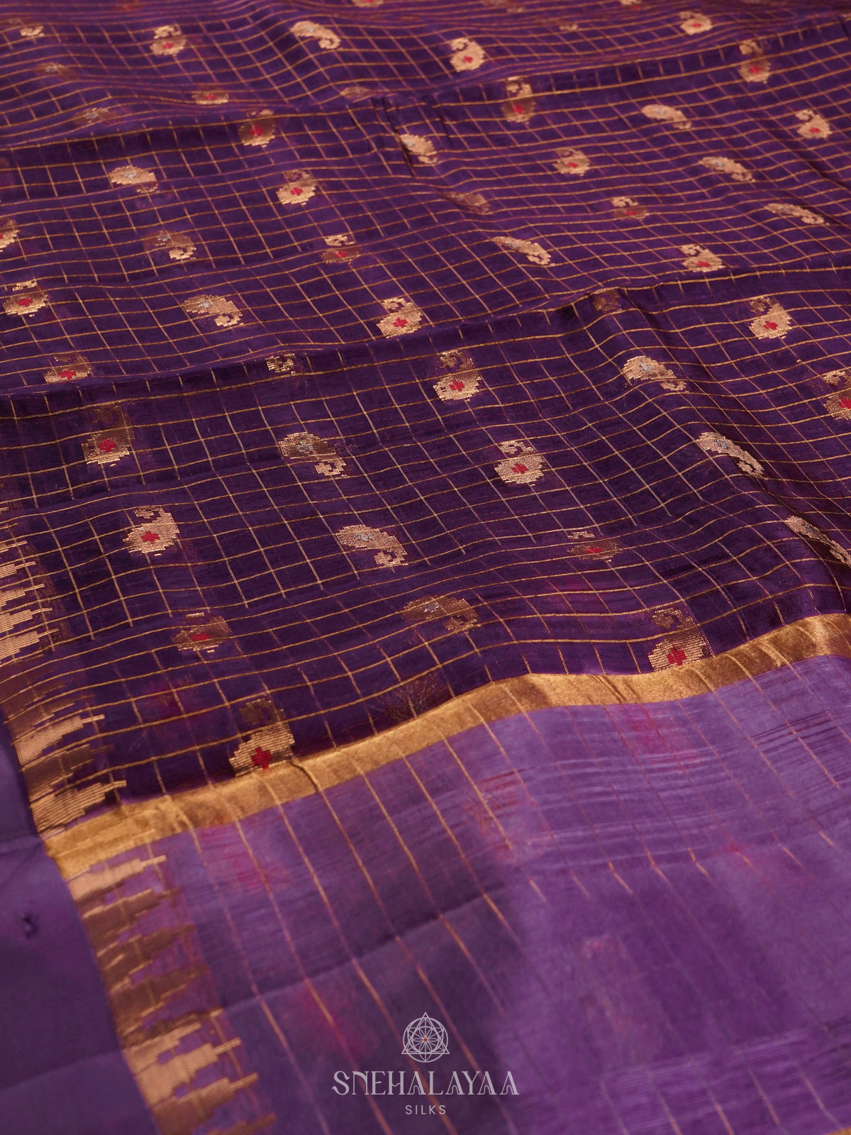Navy Blue Banaras Kora Silk Saree