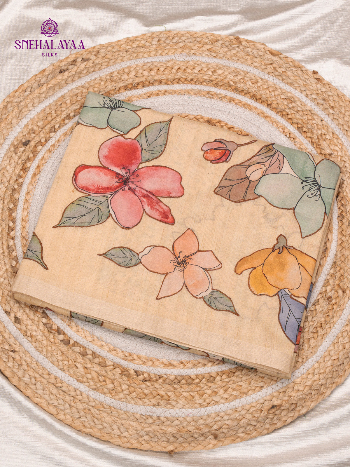 Sandal Raw Silk Embroidery Saree