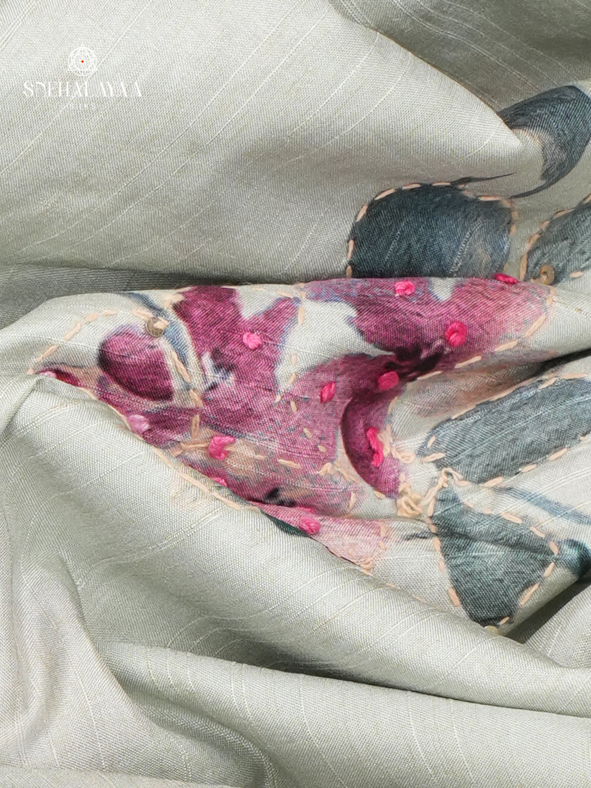 Pale Green Tussar Embroidery Saree