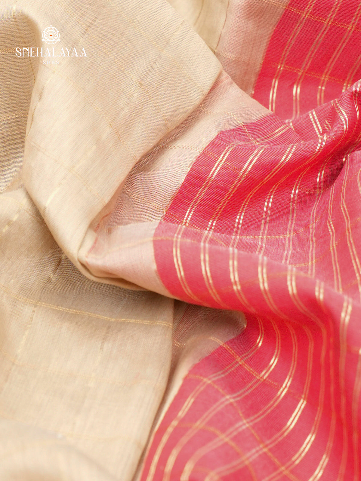 Cream Maheshwari Silk Cotton Saree