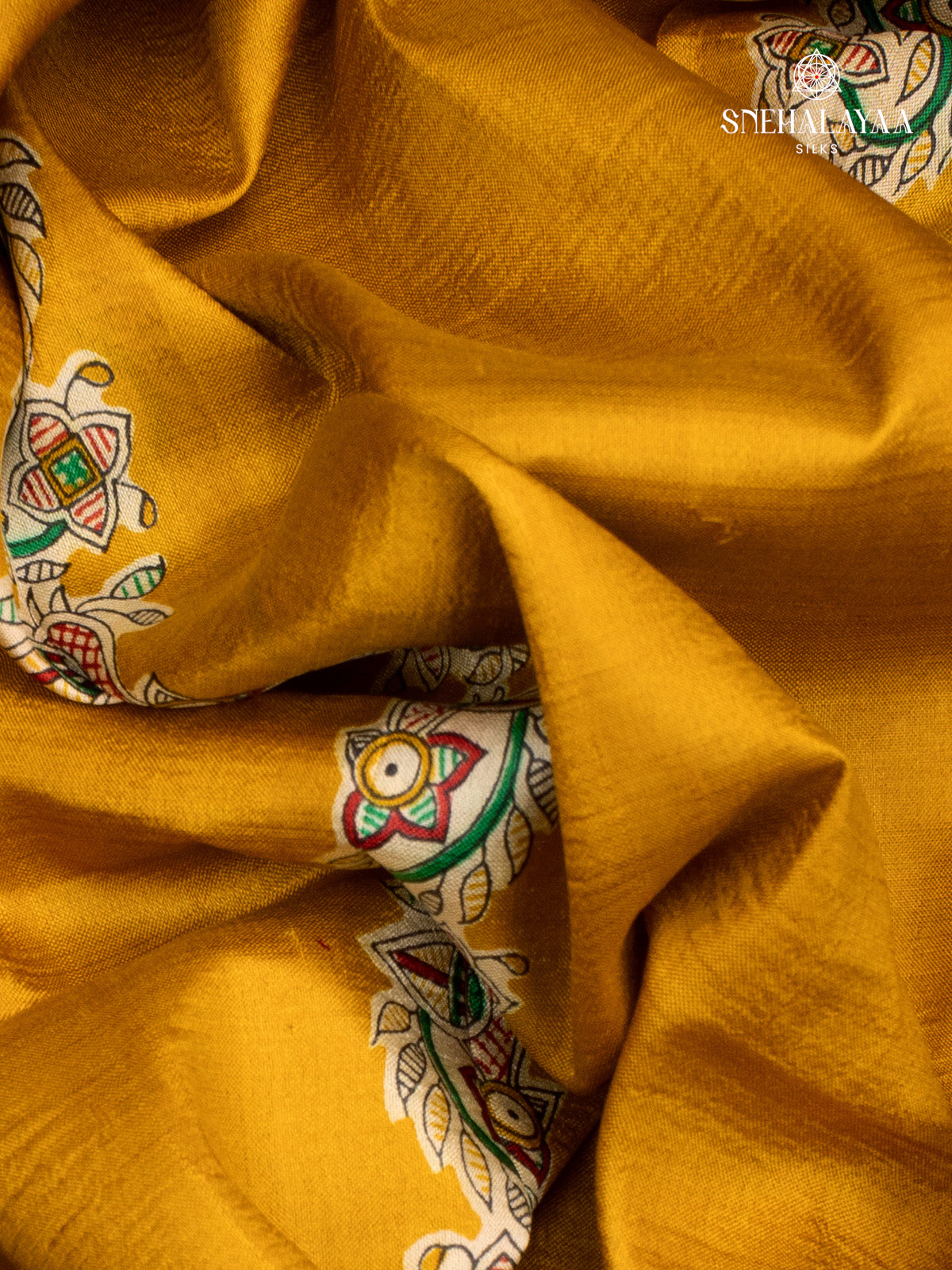 Yellow Printed Tussar Saree