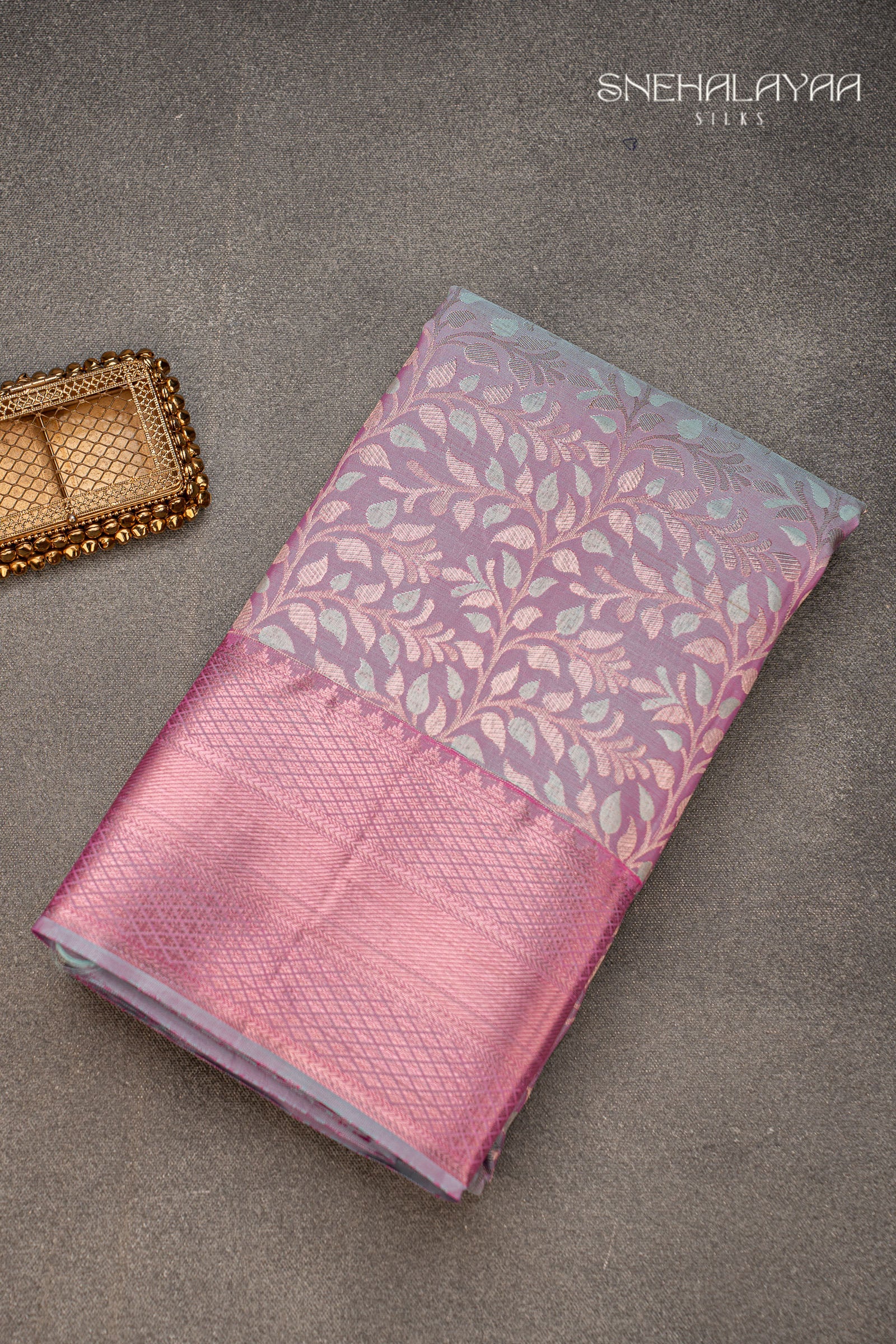 Peach Blue Kancheevaram Silk Saree