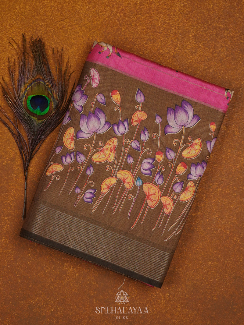 Pink Munga Tussar Saree