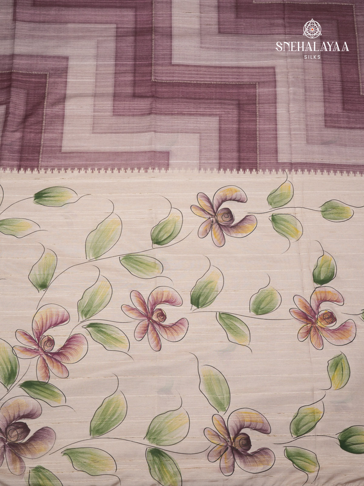 Dusty Rose Floral Printed Tussar Saree