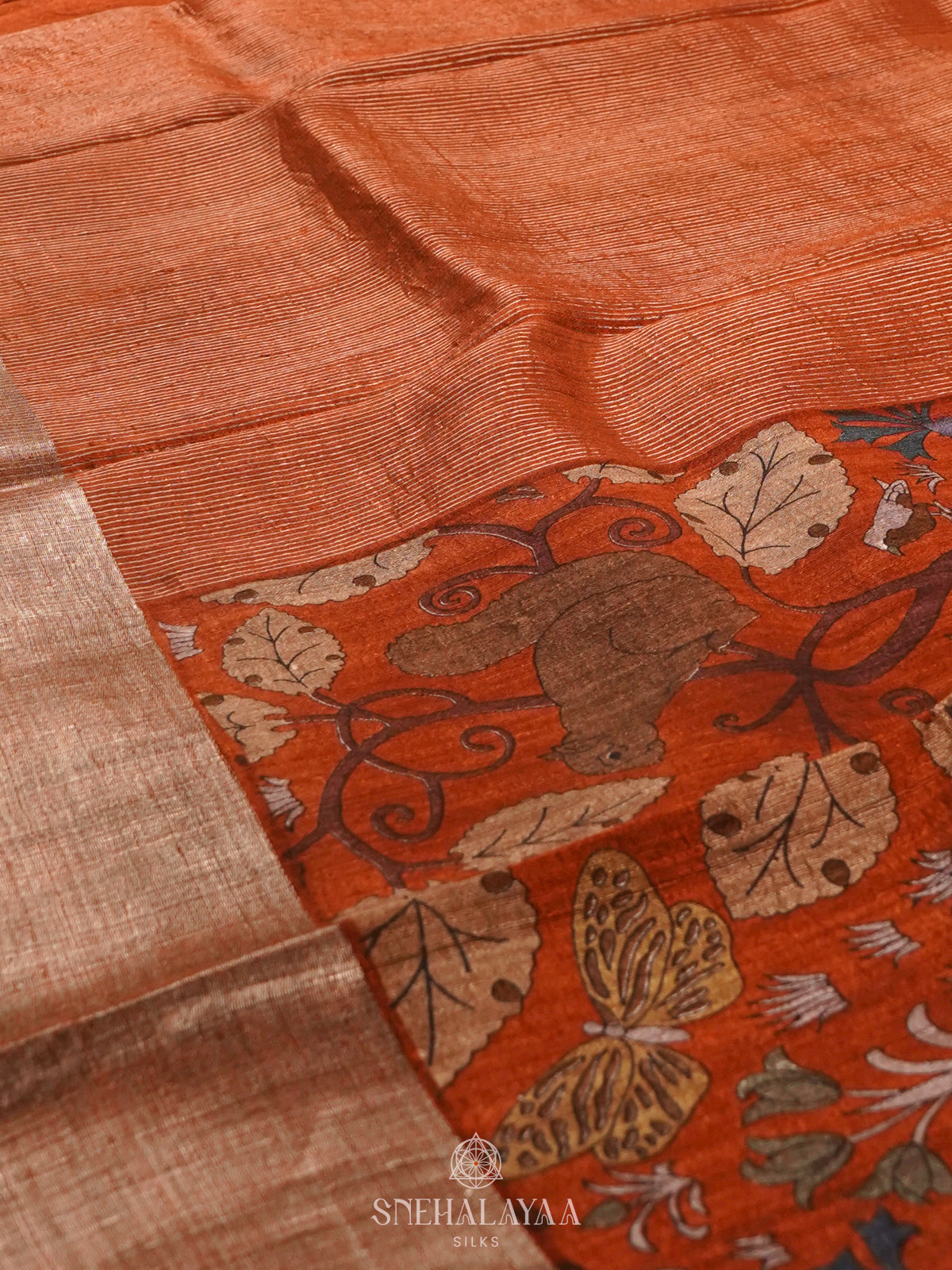 Orange Matka Tussar Saree