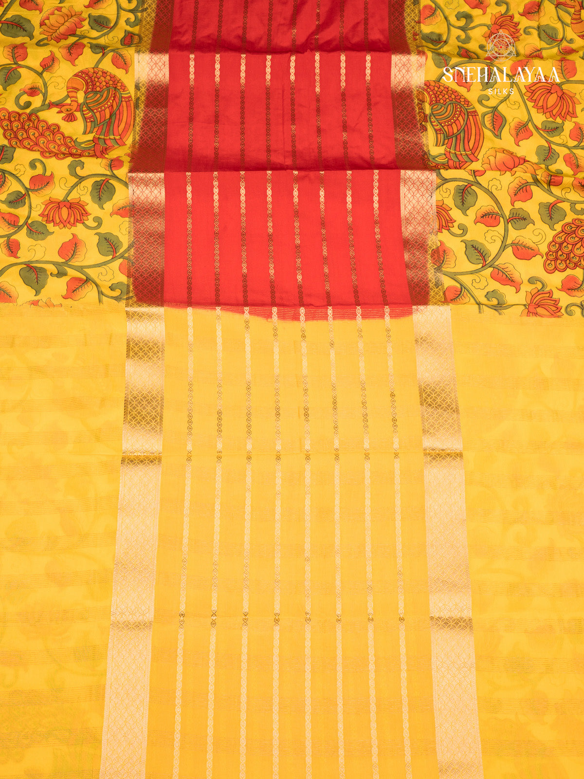 Red Printed Mysore Silk Saree