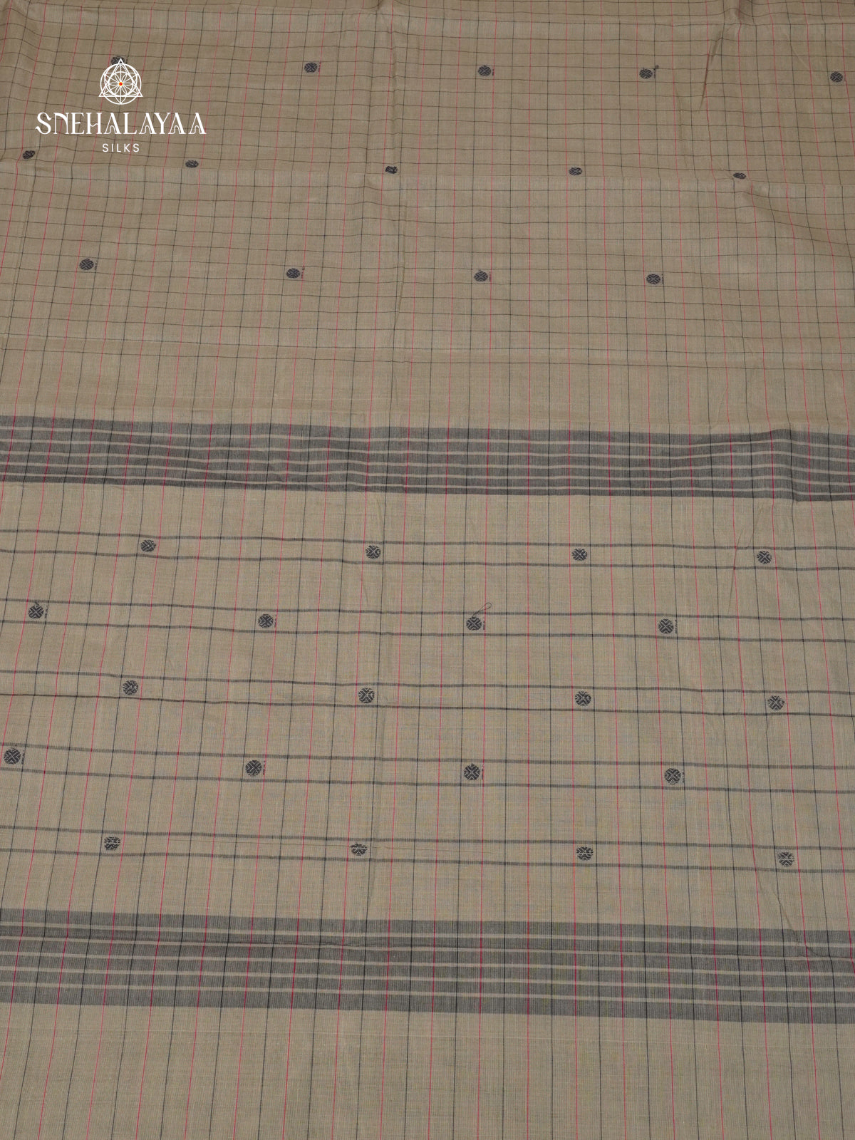 Checked Grey Kanchi Cotton Saree with Traditional Irandu Karai Zari Borders