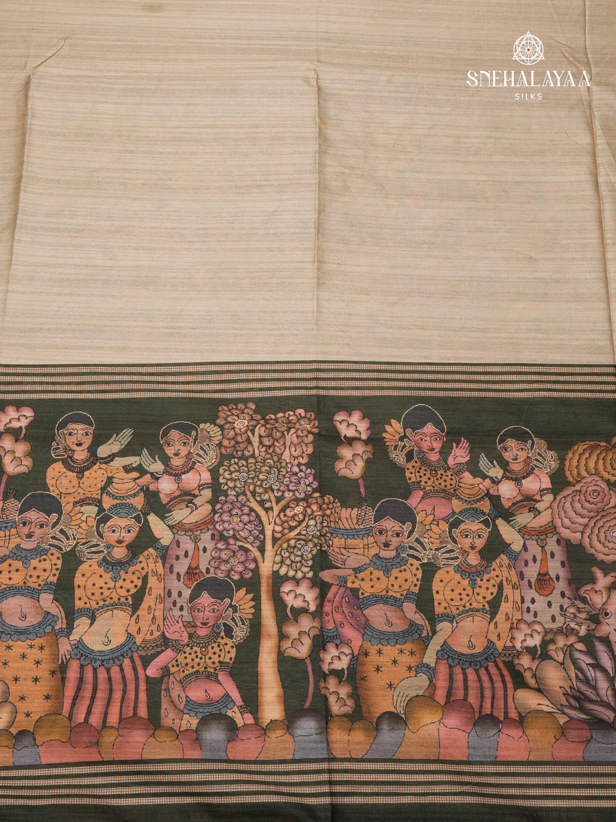 Cream Kalamkari Tussar Saree