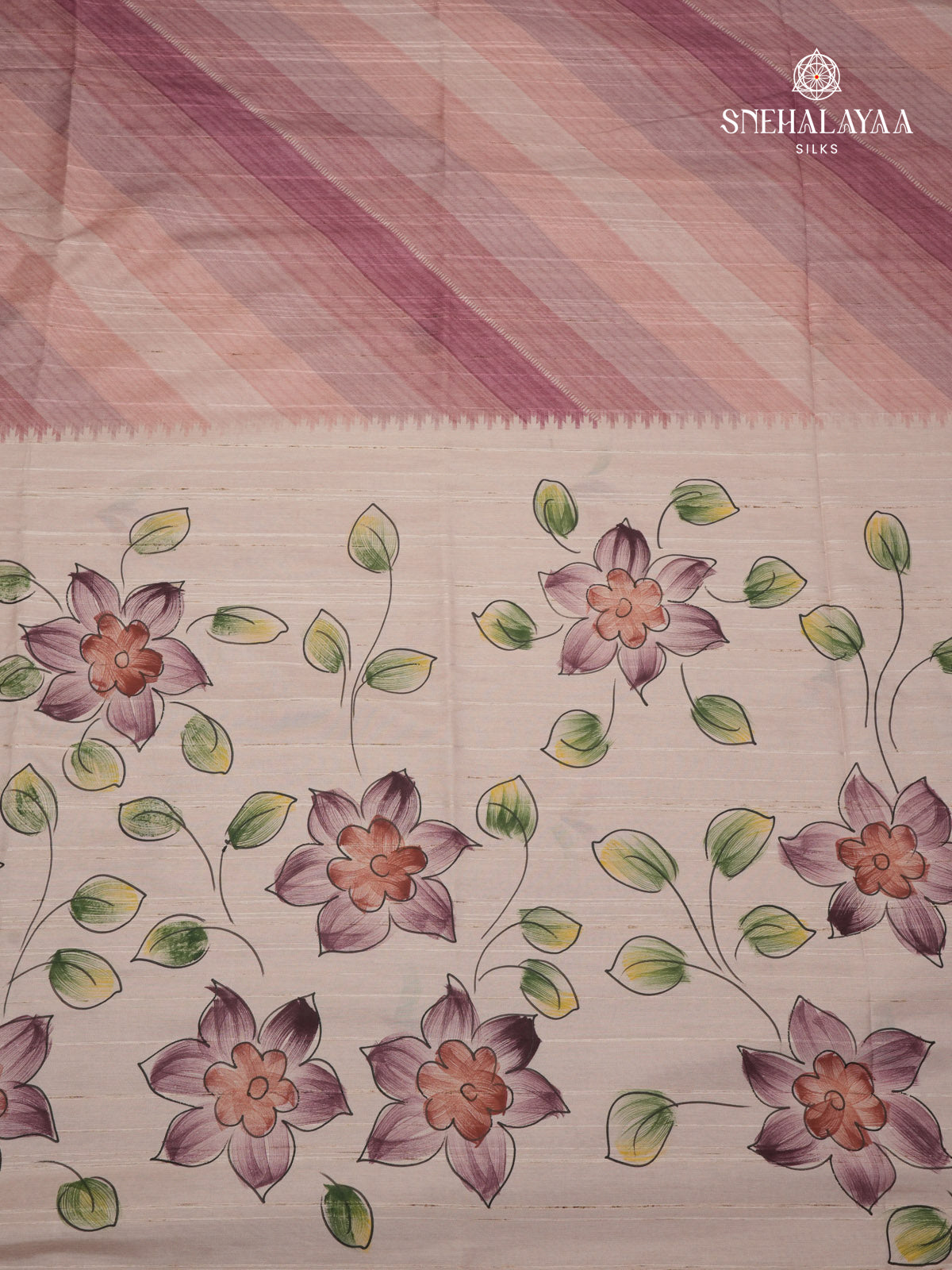 Mauve Rose Floral Printed Tussar Saree
