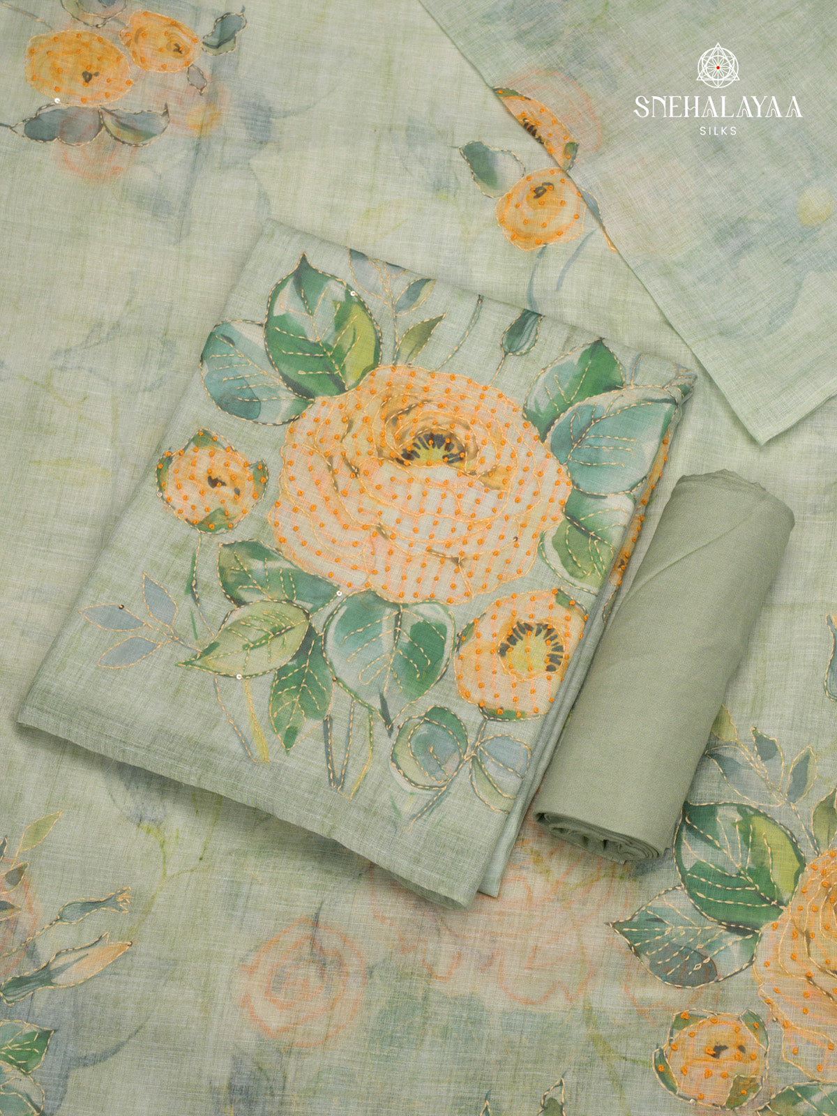 Green Linen 3-Piece Salwar Suit Material