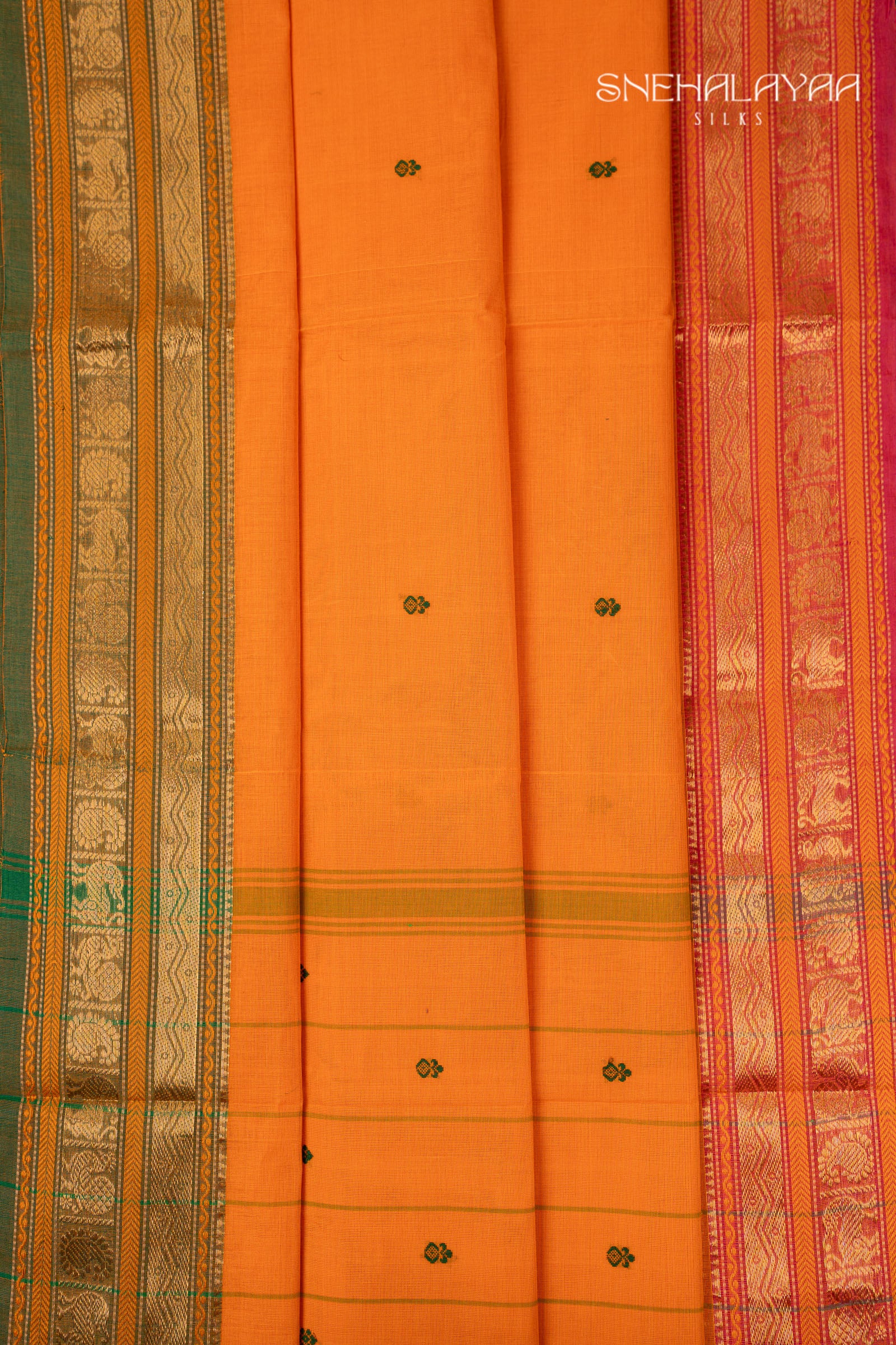 Tangerine Orange Kanchi Cotton Saree