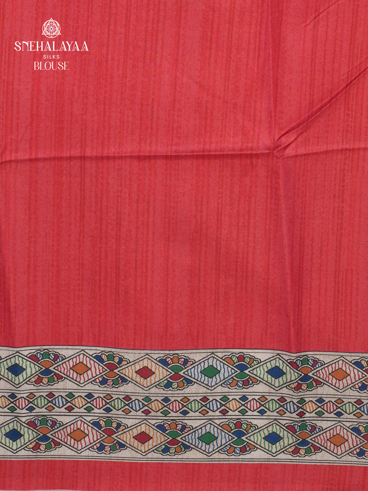 Beige With Red Border Madhubani Saree