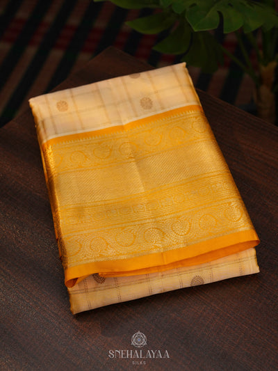 Pale Yellow Kanjivaram Silk Saree