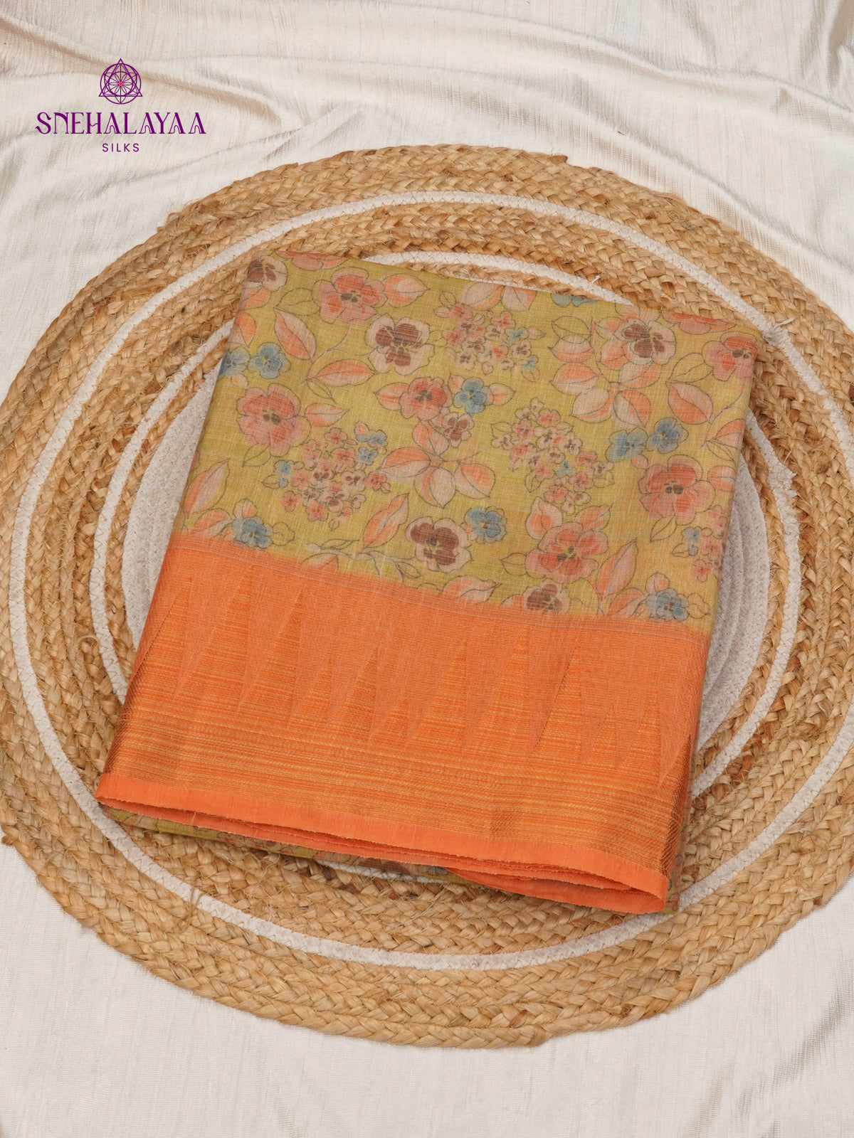 Pale Yellow Linen Tissue Saree